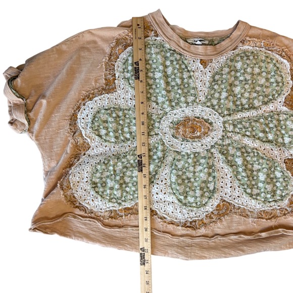 Oli & Hali L Oversized Boho Floral Applique Patchwork Lagenlook Top Artsy Earthy - Picture 11 of 11